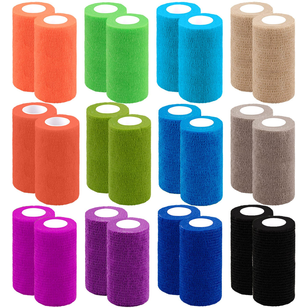 BQTQ 24 Rolls Self Adherent Wrap 4 Inch Self Adhesive Bandages Wrap Stretch Bandage Tape Self Stick Bandage Wraps for Wrist Ankle Swelling Sprains(12 Colors) Rainbow Color