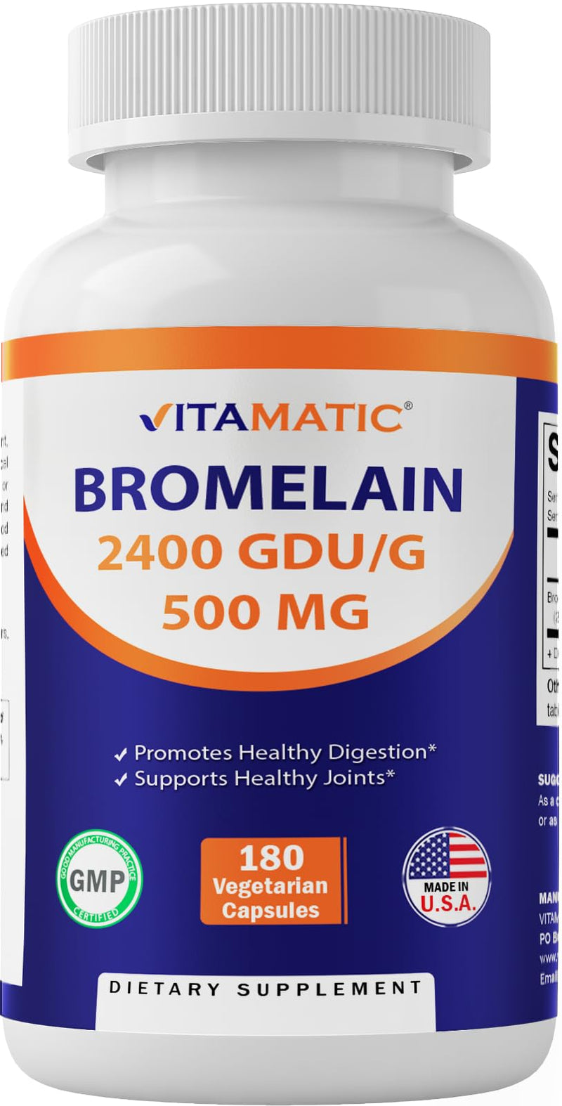Vitamatic Bromelain Supplement 500mg, 2400 GDU/g, Proteolytic Enzymes, Supports Digestion of Proteins, 180 Count - BeesActive Australia