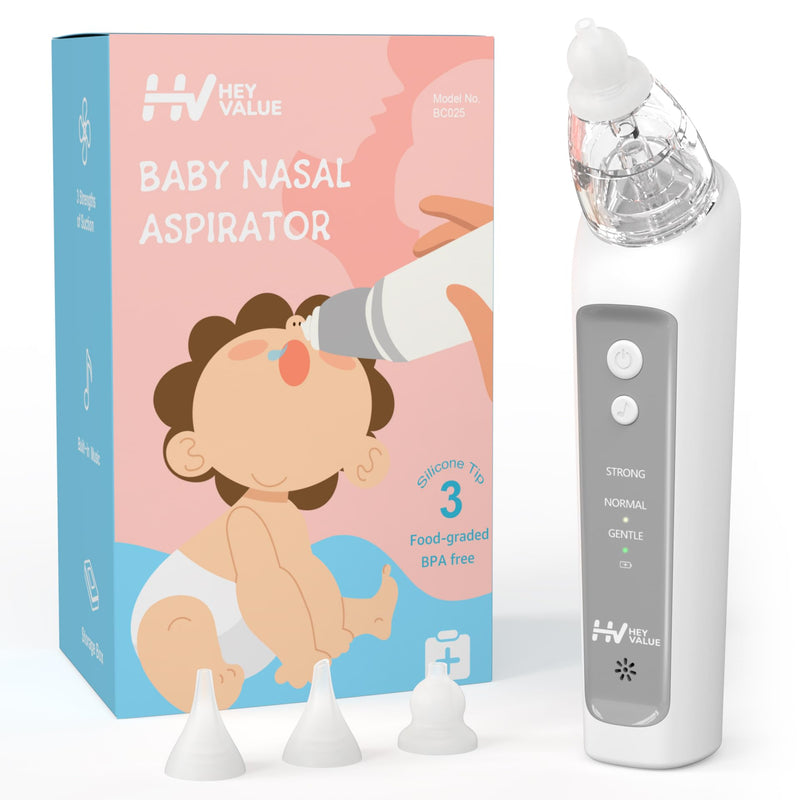 HEYVALUE Nasal Aspirator for Baby, Electric Baby Nose Sucker, Automatic Nose Cleaner with 3 Silicone Tips, Adjustable Suction Level and Music Soothing Function - BeesActive Australia