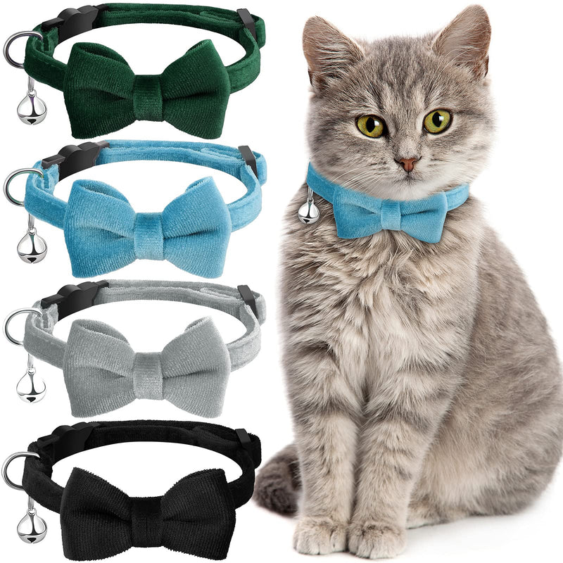 4 Pieces Cat Bow Tie Collar with Bell Breakaway Cat Collar Comfortable Velvet Cat Collar with Cute Safety Pet Collar for Pet Kitten Puppy (Black, Gray, Dark Green, Blue,Small) S Black, Gray, Dark Green, Blue - BeesActive Australia