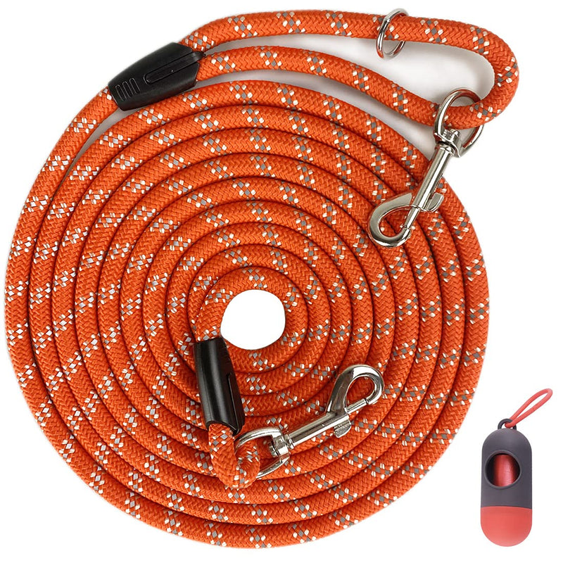 Long Rope Dog Leash for Dog Training 12FT 20FT 30FT 50FT, Reflective Threads Dog Cat Leashes Tie-Out Check Cord Recall Training Agility Lead for Large Medium Small Dogs (Orange, 10mm*12ft) ORange - BeesActive Australia