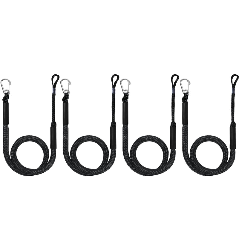 Boat Bungee Dock Lines with Clip 4 Pack Marine Rope Pontoon Boating Kayak Accessories, Black