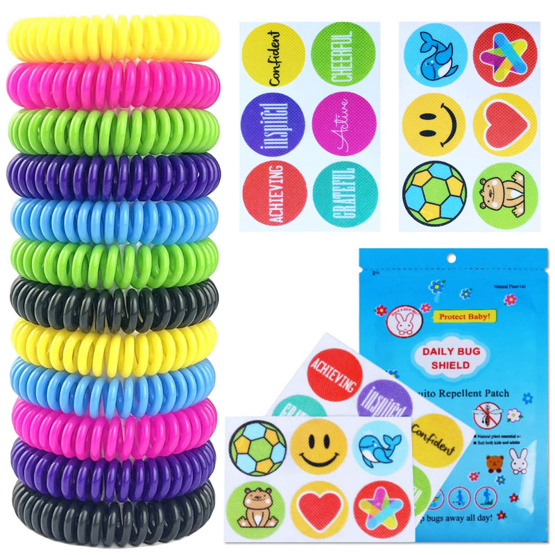 Mosquito Repellent Bracelet 12 Pack Natural Mosquito Repellent Band with 24 Pcs Stickers Safe for Kids and Adults Waterproof Insect Repellent Wristband for Indoor and Outdoor Protection UP to 300Hrs - BeesActive Australia