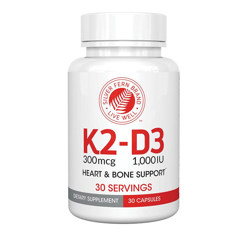 Silver Fern Vitamin K2-D3 Supplement Brand - Natural, Non-Synthetic - K2-7 | Menaquinone-7 (MK-7) - D3 as cholecalciferol - Bone, Heart & Energy Support (1 Bottle - 30 Capsules - 30 Servings) 30 Count (Pack of 1)