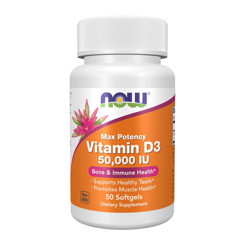 NOW Foods Supplements, Vitamin D-3 50,000 IU Softgels, 50 softgels 50 Count (Pack of 1)
