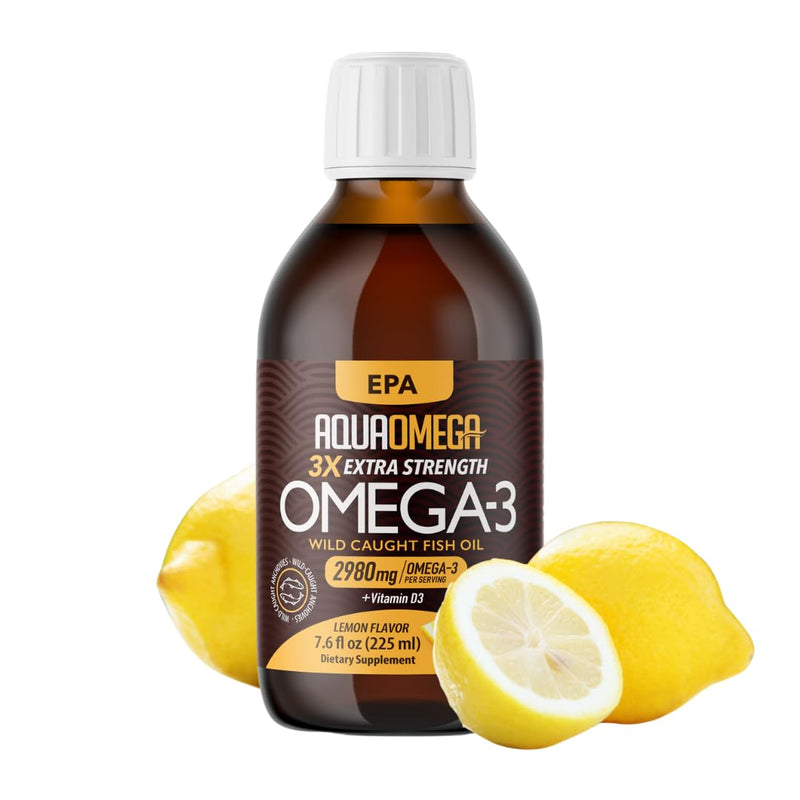 Triple Strength Omega 3 Fish Oil Supplements (2980mg), Wild Caught Fishoil, High EPA & DHA Liquid Fish Oil Omega 3 with Vitamin D, 2000mg EPA and 650mg DHA, 7.60floz (225ml), Lemon Flavor 7.6 Fl Oz (Pack of 1)