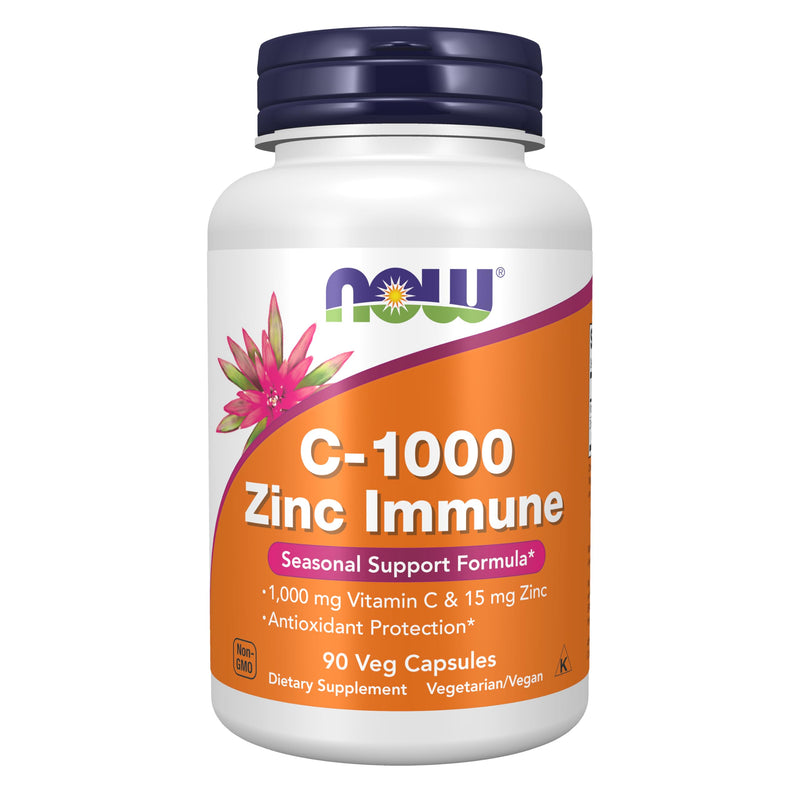 NOW Foods Supplements, C-1000 & Zinc Immune, Seasonal Support Formula*, Antioxidant Protection*, 90 Veg Capsules 90 Count (Pack of 1)