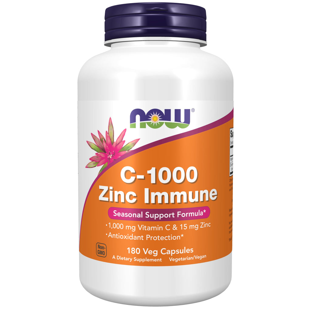 NOW Supplements, C-1000 & Zinc Immune, Seasonal Support Formula*, Antioxidant Protection*, 180 Veg Capsules 180 Count (Pack of 1)