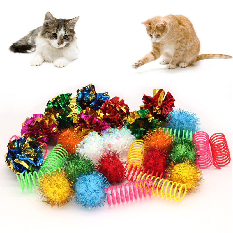 LASOCUHOO Cat Toys, 30 Packs Interactive Cat Toy Pack Including Cat Crinkle Balls, Cat Sparkle Balls, Spiral Springs for Most Cats - BeesActive Australia