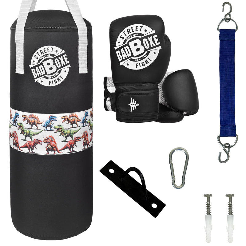 Punching Bag w/Boxing Gloves | Junior 2FT Punching Bag Set with Mount & Hanger | Youth Punching Bag with Free Boxing Gloves for Boxing Training MMA BJJ Muay Thai Workout Dinosaur Punching Bag Set 2FT Unfilled (Empty – Fill It Yourself)