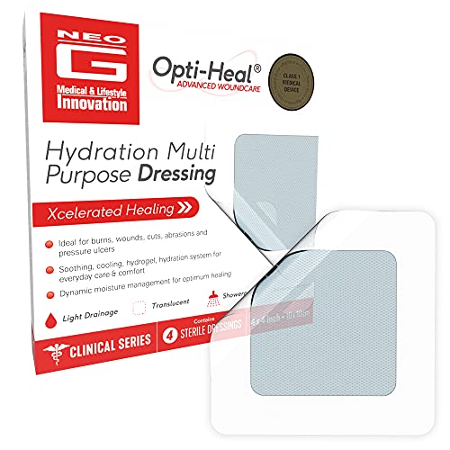 Neo G Opti-Heal Hydration Multi Purpose Dressing - Hydrogel Wound Dressing Pads for Advanced Wound Management - Ulcer Dressing, Bed Sore Bandages, Diabetic Wound, Burn Dressing Gel 4 x 4-4 Pcs