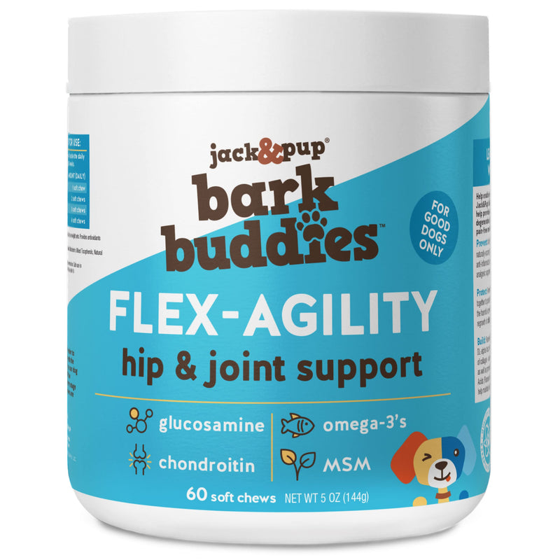 Jack&Pup Dog Joint Supplement Flex-Agility Bark Buddies | Glucosamine Chondroitin for Dogs | Hip and Joint Chews for Dogs (5oz, 60 Ct) - PawsPlanet Australia