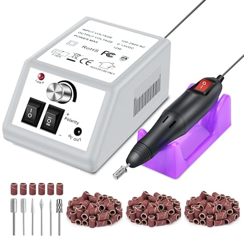 LAVAED Professional Electric Nail Drill Machine Kit - Low Noise Vibration with 156pcs Sanding Bands for Acrylic Nail Drill, Gel Art Remover, Polisher, Manicure, Pedicure Pale Grey