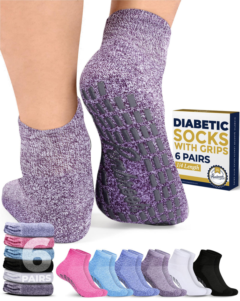 Pembrook 6 Pairs Diabetic Ankle Socks for Men & Women with Grips - 12 Colors Neuropathy Socks for Men | Non Slip | Edema Bright Colors & Neutrals Pack - 6 Pairs Large - BeesActive Australia