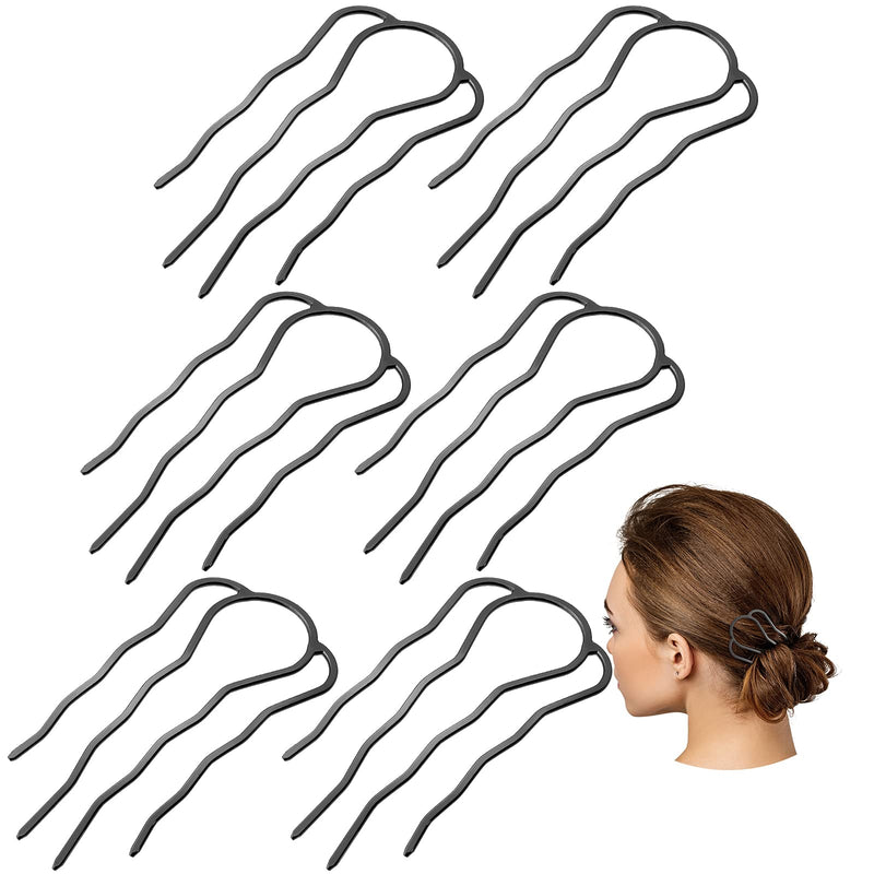 6 Pieces Hair Fork Clip Stick 87 mm Side Hair Comb 4 Prong Hair Updo Bun Hairpin Sticks Alloy Hair Clips Grips for Women Hair Styling Tool Accessories (Black) Black - BeesActive Australia