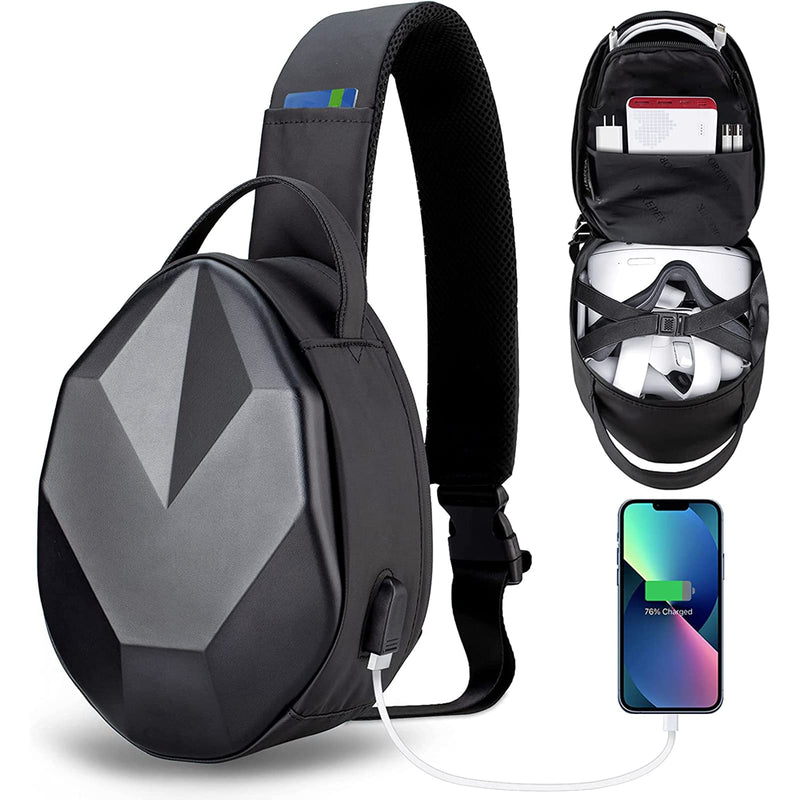 Carrying Case for Oculus Meta Quest 3/Quest 2/Vision Pro, Hard Crossbody Travel Bag for Meta Quest Pro Gaming Headset and Controllers, Lightweight VR Accessories with Portable USB Charging Port - BeesActive Australia