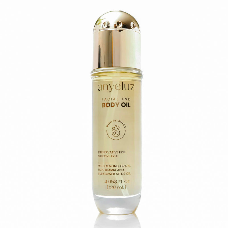 ANYELUZ Face and Body Oil with vitamin E, Luxury Anti-Aging & Stretch mark prevention formula, Deep hydration for face and body, All skin types, Óleo Facial Antiedad con Vitamina E