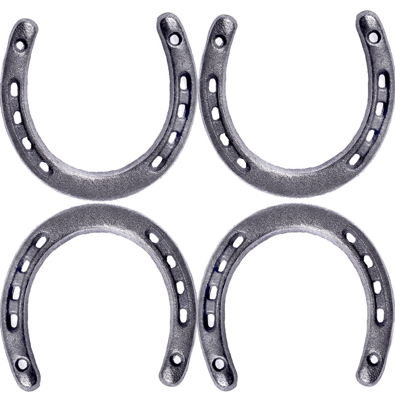 GGTYHAO 4PCS Cast Iron Horseshoe，for Good Lucky, Durable Cast Iron Medium Horseshoe 5 Holes On Each Side for Wall Hung silver