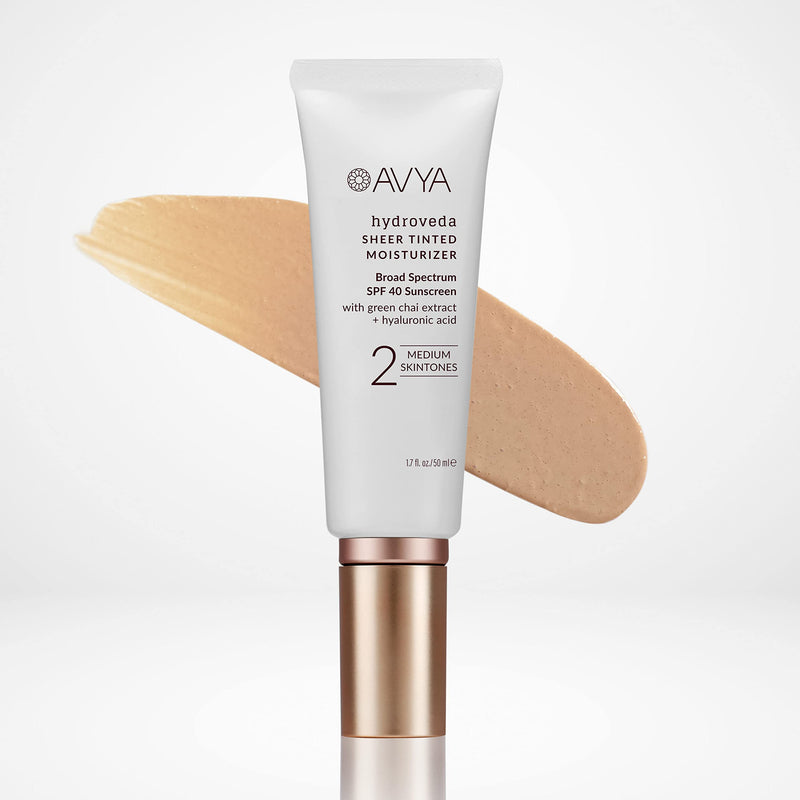 AVYA SPF 40 Sheer Tinted Moisturizer with Hyaluronic Acid & Green Chai – Advanced Ayurvedic Skincare Treatment for Balanced and Brighter Skin/Medium Skintones Shade #2 (1.7oz/50ml) Shade #2 - Medium - BeesActive Australia