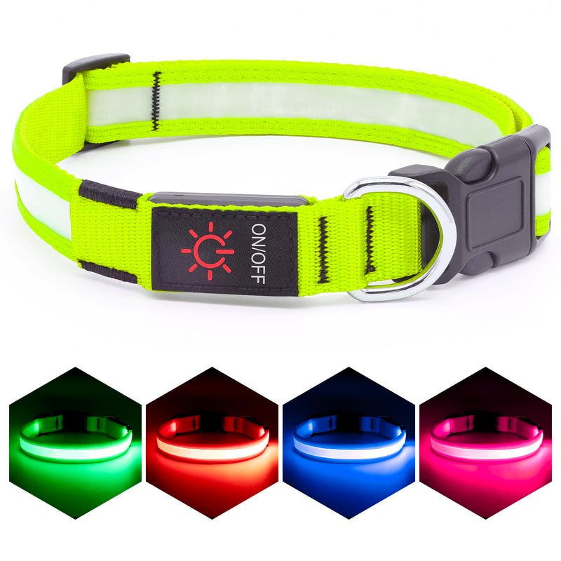 Vizpet LED Dog Collar, Light Up Dog Collar Adjustable USB Rechargeable Super Bright Safety Light Glowing Collars for Dogs(Medium,Green) Medium[14.96-19.68 inch/38-50cm] Green - BeesActive Australia