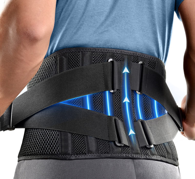 FREETOO Air Mesh Back Brace for Men Women Lower Back Pain Relief with 7 Stays, Adjustable Back Support Belt for Work, Anti-skid Lumbar Support for Sciatica Scoliosis (XXL(waist:53''-67''), Black) XXL(waist:53''-67'')