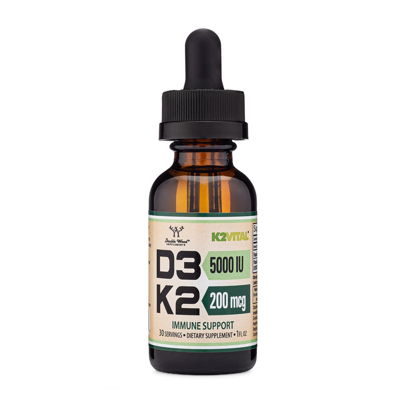 Vitamin D3 + K2 Drops 5,000 IU + 200mcg K2, Bone + Immune, 30 Servings | Bone, Immune + Heart Supplement, Patented K2Vital (99.9% All-Trans MK-7), Calcium-Metabolism Support, Tasteless MCT Base 1 Fl Oz (Pack of 1)