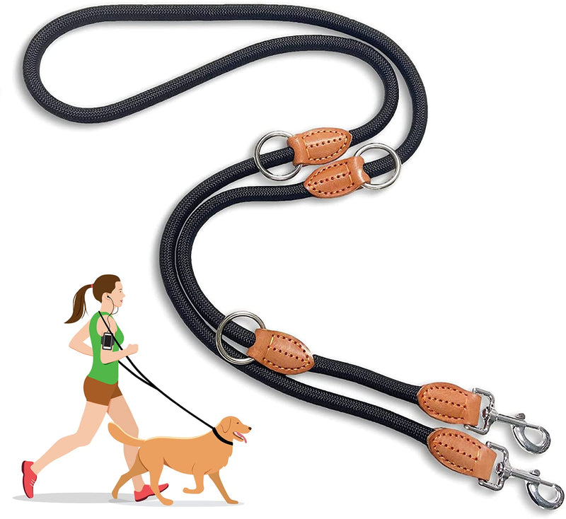 Multi-Function Hands Free Dog Rope Leash (7ft) - Strong Dog Training Leads, 1.4cm Thick Nylon Dog Lead [3 Adjustable Lengths] for Small Medium Large Dogs Service Walking Running Black 7ft x 1/2" - BeesActive Australia