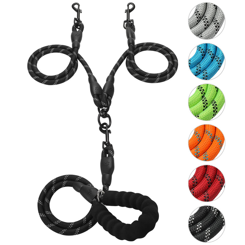 Double Dog Leash Reflective Detachable Coupler and Tangle Free, Support add to Multiple Rope Leash Control with Padded Handle for Large and Medium Dogs Walking (Classic Black, Double Leash) Classic Black - BeesActive Australia
