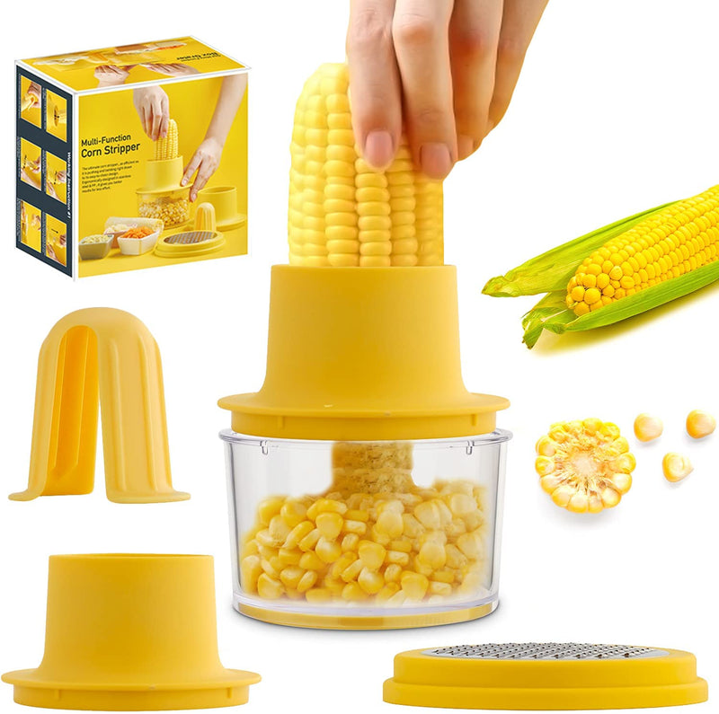 Corn Stripper and Peeler Tool with Bowl, Quick & Safe Corn Kernel Cutter for Shucking Corn on Cob, Comes with Non-Slip Safety Handle (Yellow) - BeesActive Australia