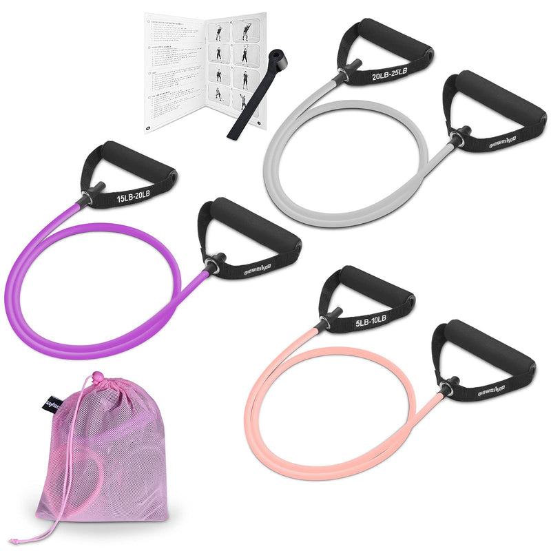 Resistance Exercise Band with Handles, Workout Band Weight Band for Physical Therapy,Strength Training Home Gym Fitness,with Door Anchor & Storage Bag. (Pink,Purple,Gray)