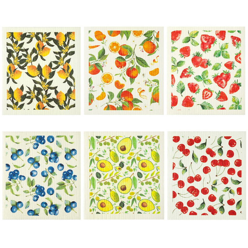 Patelai 6 Pieces Swedish Kitchen Dish Towels Kitchen Cloths Reusable Sponge Cleaning Cloths Absorbent Dish Cloth No Odor Hand Towel Quick Drying Washable Cleaning Wipes (Fruit Style) Fruit Style - BeesActive Australia