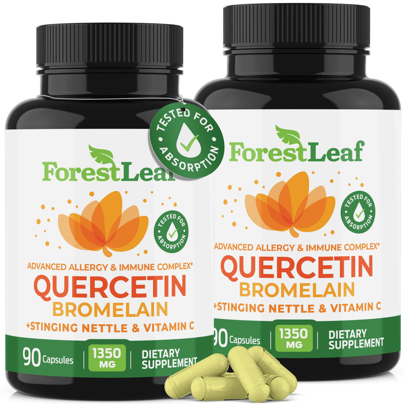 ForestLeaf Quercetin with Bromelain - 1350mg Blend with Vitamin C & Stinging Nettle, Advanced Quercetin 500mg Supplement, Non-GMO Gluten Free, Natural Immune & Respiratory Function 180 Veggie Capsules 90 Count (Pack of 2)