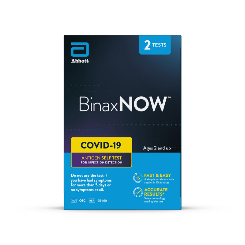 BinaxNOW COVID-19 Antigen Self Test, 1 Pack, 2 Tests Total, COVID Test With 15-Minute Results Without Sending to a Lab, Easy to Use at Home 2 Test Total