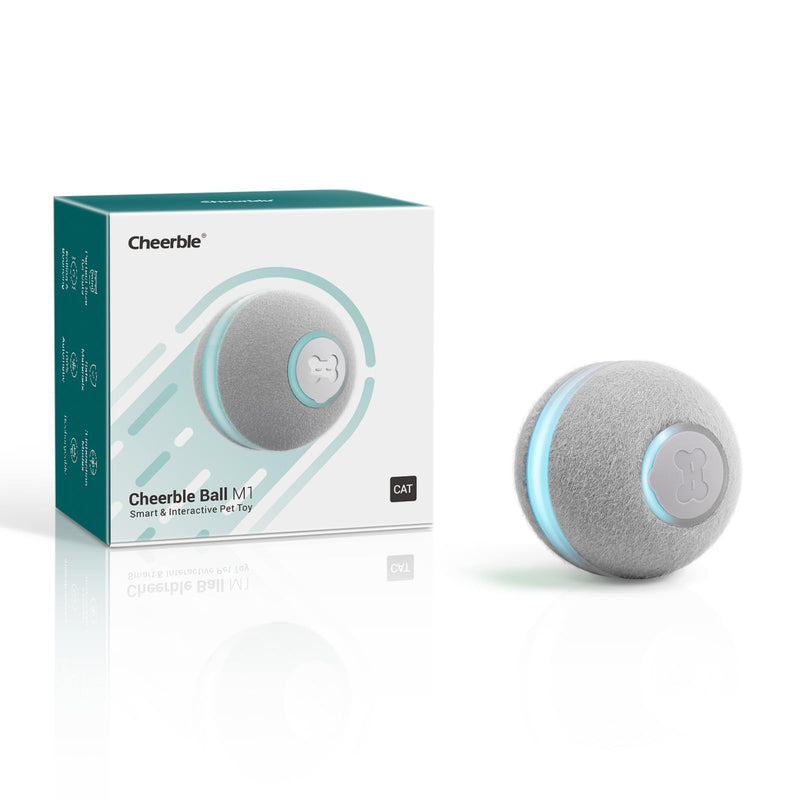Cheerble Smart Interactive Cat Toy, Automatic Moving Bouncing Rolling Ball for Indoor Cat Kitten, Peppy Pet Ball with Lights and Bell, Grey - BeesActive Australia