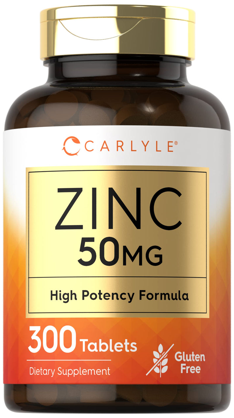 Carlyle Zinc 50mg | 300 Tablets | Vegetarian, Non-GMO, and Gluten Free Supplement | Zinc Gluconate | High Potency Formula - BeesActive Australia