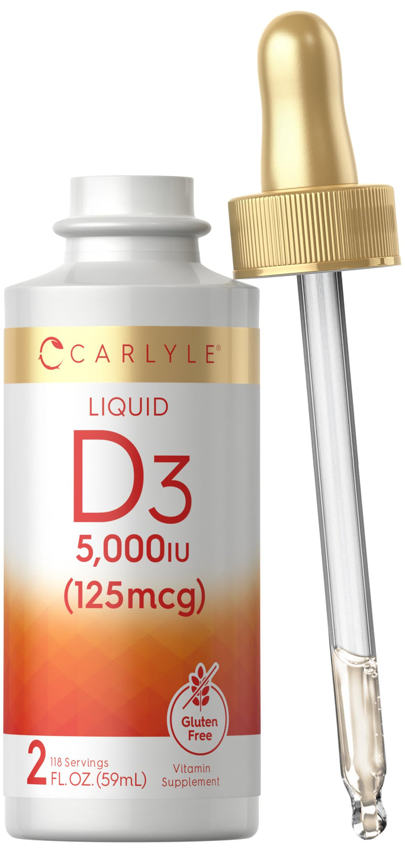 Carlyle Liquid Vitamin D3 | 5000 IU (125 mcg) | 2 oz | Vegetarian, Non-GMO, and Gluten Free Supplement | Vitamin D Liquid Drops for Adults 2 Fl Oz (Pack of 1)