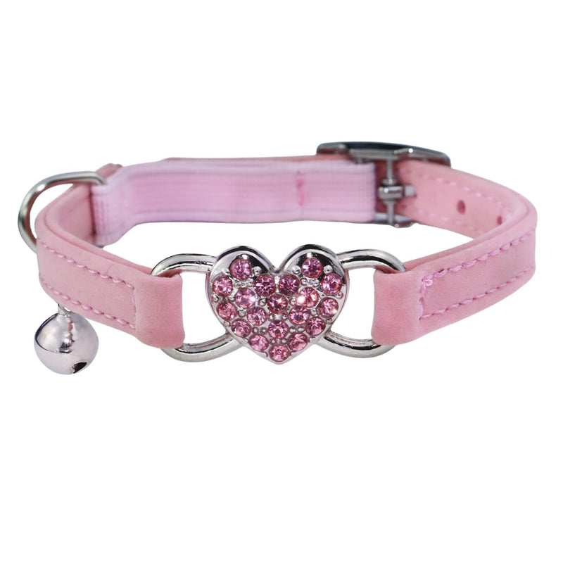 Heart Bling Cat Collar with Safety Belt and Bell Adjustable 8-10 inches for Kitten Cats (Pink) Pink