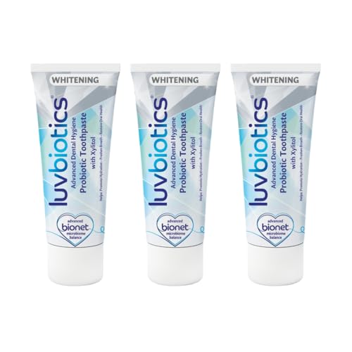 Luv Biotics Probiotic Whitening Toothpaste with Xylitol & Aloe Vera for Fresh Breath and Oral Care - 3 x 75ml 2.64 Fl Oz (Pack of 3)
