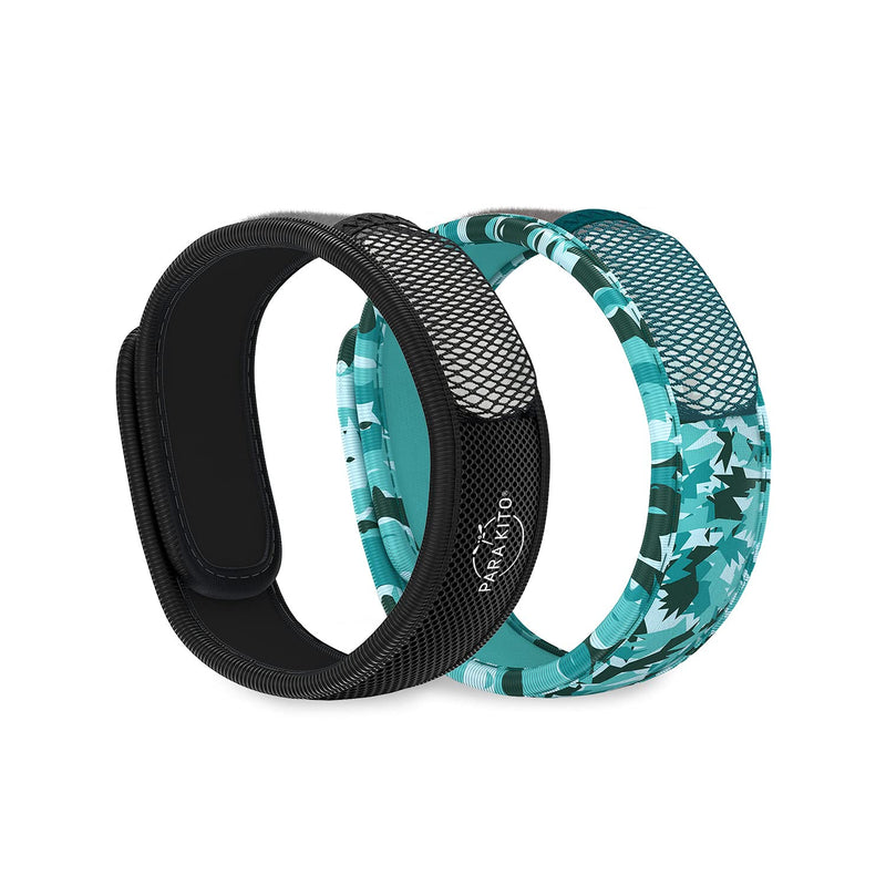 PARA'KITO Mosquito Repellent Bracelets + Refill Pellets Bundle, Mosquito Bracelets, Peppermint Oil, DEET Free Mosquito Repeller, Hiking Accessories, 2 Wristbands & 2 Refills (Black + Conceal) Black/Conceal - BeesActive Australia