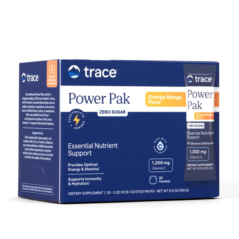 Trace Minerals Power Pak Electrolyte Drink Mix, Orange Mango, 30 Packets | 1,200 mg vitamin C with zinc and magnesium. Promotes immunity and supports hydration. Sugar free, no artificial dyes. 0.22 Ounce (Pack of 30)