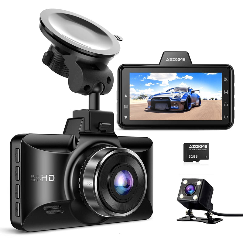 AZDOME Dual Dash Cam Front and Rear, 3 inch 2.5D IPS Screen Free 64GB Card Car Driving Recorder, 1080P FHD Dashboard Camera, Waterproof Backup Camera Night Vision, Park Monitor, G-Sensor, for Car Taxi - BeesActive Australia