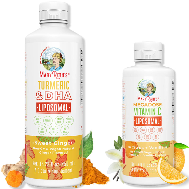 MaryRuth Organics Turmeric & DHA Liposomal & Vitamin C Liposomal Bundle, Enhanced Absorption Supplement for Cognitive Maintenance, Mood Enhancement, Joint Health, Vitamin C, Immune Support for Adults