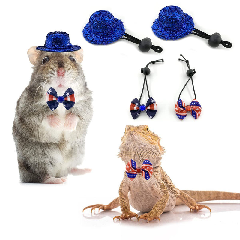 Vehomy Small Animal Independence Day Costume - 4th of July Hamster Hat and 2Pcs Bowtie Collars for Bearded Dragon Lizard Parrot Chicken and Other Similar Small Pets 3Pcs - BeesActive Australia