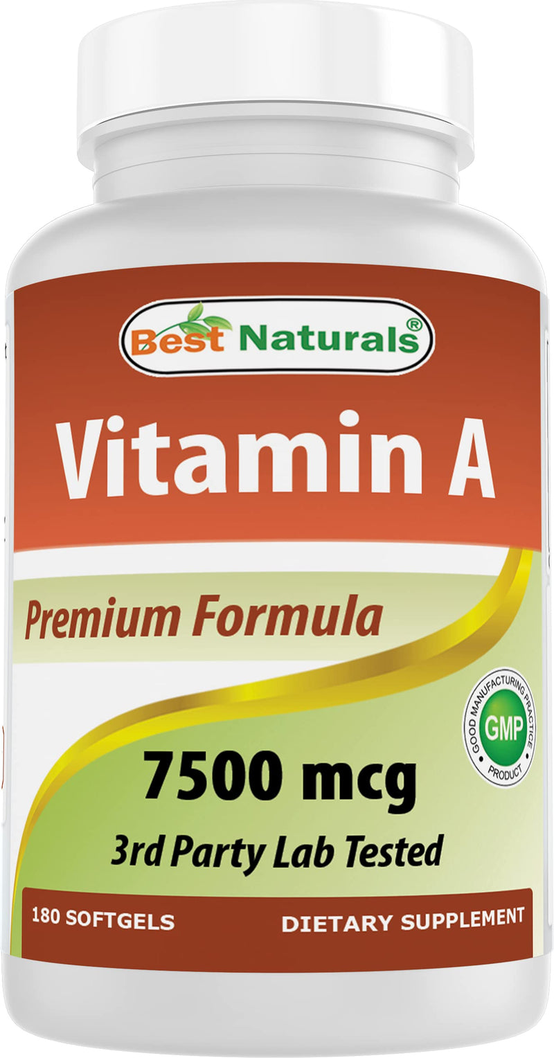 Best Naturals Vitamin A 25000 IU (7500 mcg), Non-GMO Formula Supports Healthy Vision & Immune System and Healthy Growth & Reproduction, 180 Softgels (180 Count (Pack of 1)) 180 Count (Pack of 1)