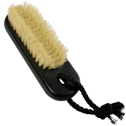 NewFerU Wooden Nail Brush Cleaner Black with 100% Natural Boar Bristles Black With Rope