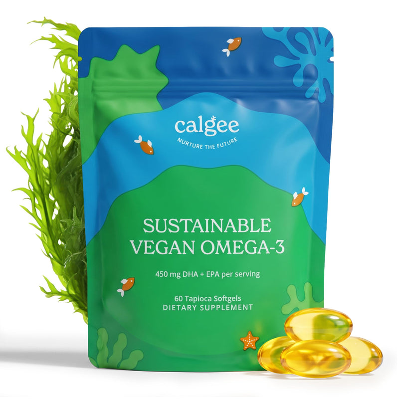 Calgee Algae Omega 3 Supplement, 450mg DHA & EPA, Carrageenan-Free & Sorbitol-Free, Vegan Softgels, Third-Party Tested, Plant-Based Fish Oil Alternative, Non-GMO, 60 Count 60 Softgels