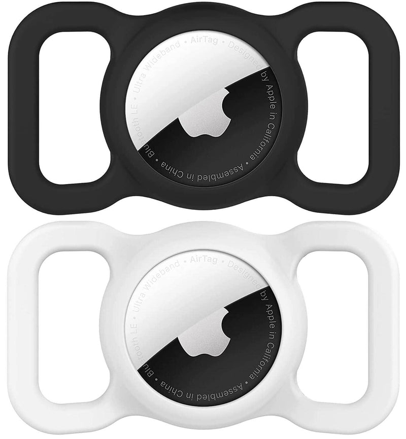 Airtag Dog Collar Holder (2 Pack) SWINCHO Silicone GPS Tracker Case Anti-Lost Protective Air Tag Cat Collar Holder (Black&White) Black&White - BeesActive Australia