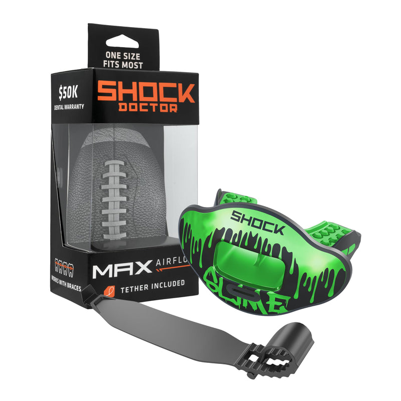 Shock Doctor Lip Guard, Adult and Youth Mouth Guard Football with Strap, Breathable Wide Opening Football Mouthpiece for Youth and Adults OSFA, Shock Doctor Mouth Guards, Max Airflow Slime