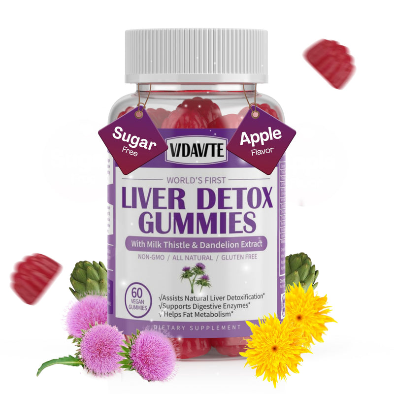 Sugar-free Liver Cleanse Detox & Repair Gummies ‚Äî 1500mg Milk Thistle Supplement with Artichoke, Dandelion and 20+ Herbs ‚Äî Essential Liver Support Supplement for Men & Women(60 Vegan Gummies) Apple - Basic Variant - BeesActive Australia