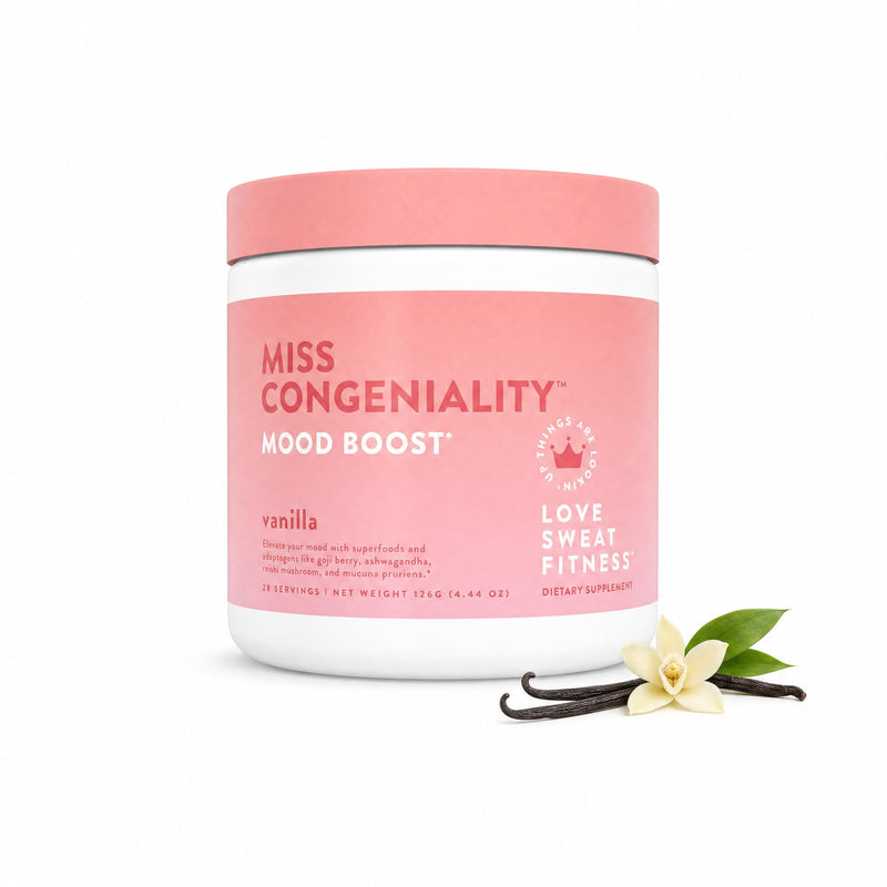 Love Sweat Fitness Miss Congeniality | Mood & Stress Supplement for Women | Ashwagandha, B Vitamins & Magnesium Powder | Cortisol & Hormone Balance Support | Focus & Calm | Vanilla | 28 Servings